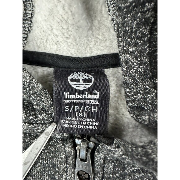 Timberland Full Zip Hoodie Boys Small Gray Charcoal Spell Out Sleeve Logo - Picture 6 of 10